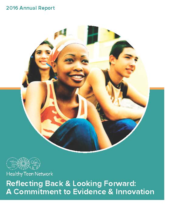 Cover image of 2016 annual report. Features 3 adolescents sitting and smiling.